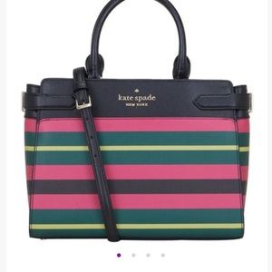 Kate Spade Pink & Green Stripe Wrapping Paper Medium Leather Satchel